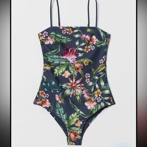 H&M Tropical Floral One Piece Swimsuit - Black and Pink